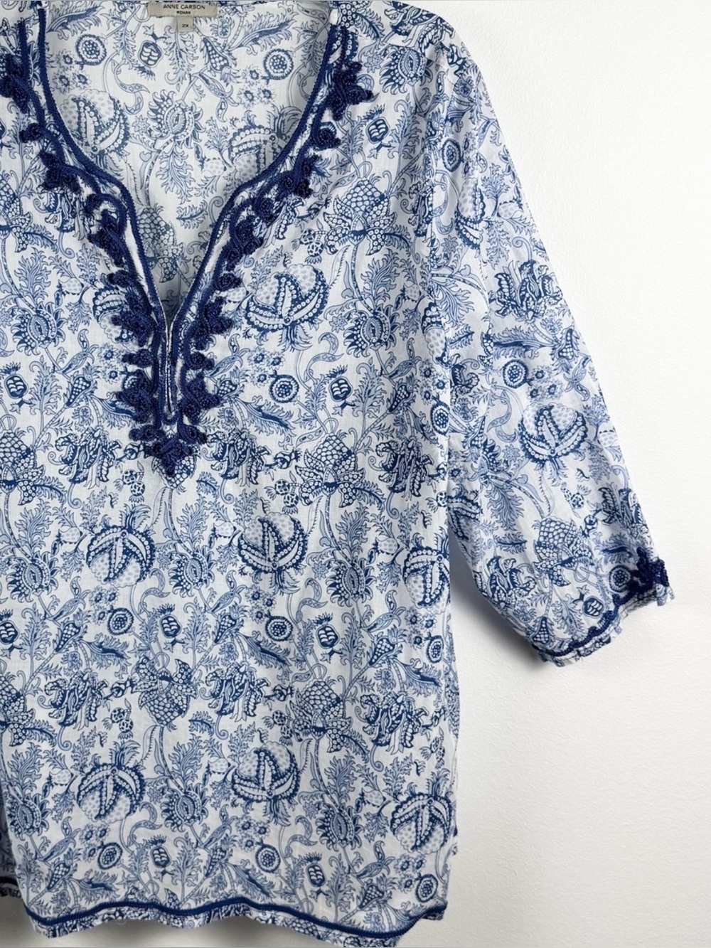 Anne Carson Blue Paisley Cotton Tunic size 2X - Picture 4 of 16